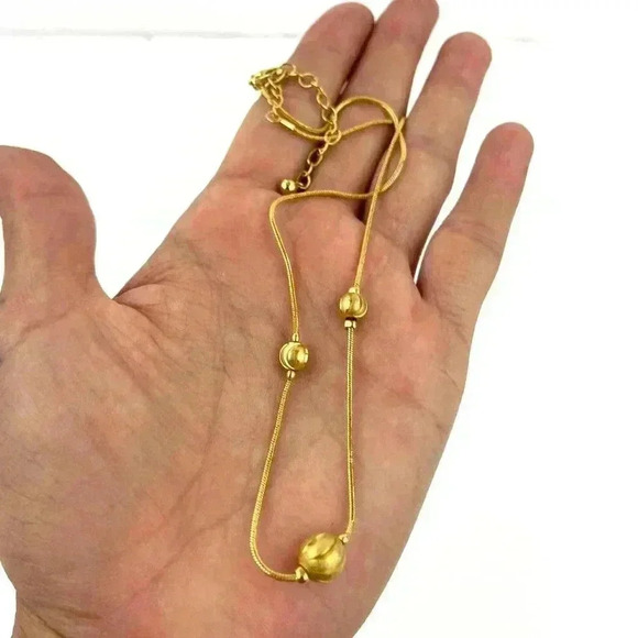 Gold Beaded Rope Necklace Trio Ball Metal Tone Jewelry 16" - Picture 2 of 10